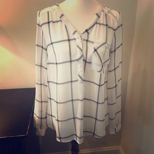 Plaid blouse - black and white - size medium